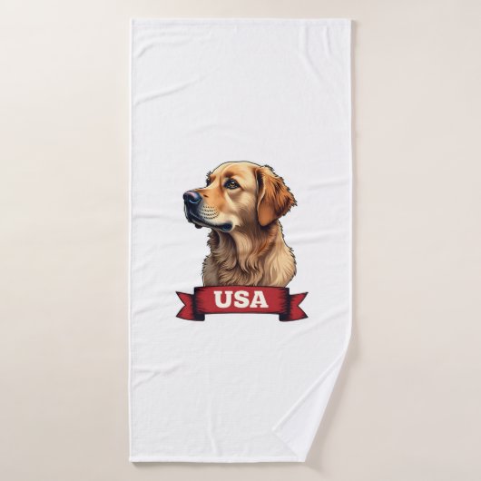 Vintage USA Golden Retriever Engraving Shirt 4 バスタオル (バスタオル)