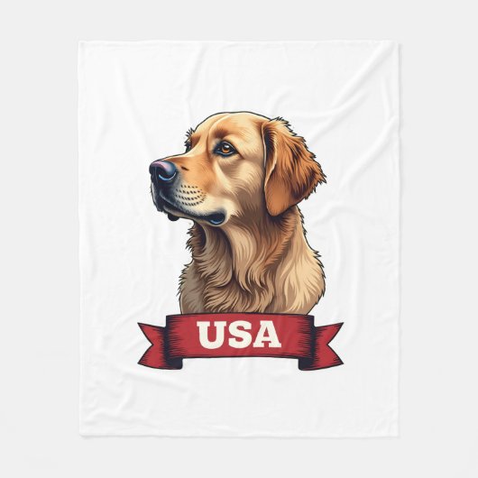 Vintage USA Golden Retriever Engraving Shirt 4 フリースブランケット (正面)
