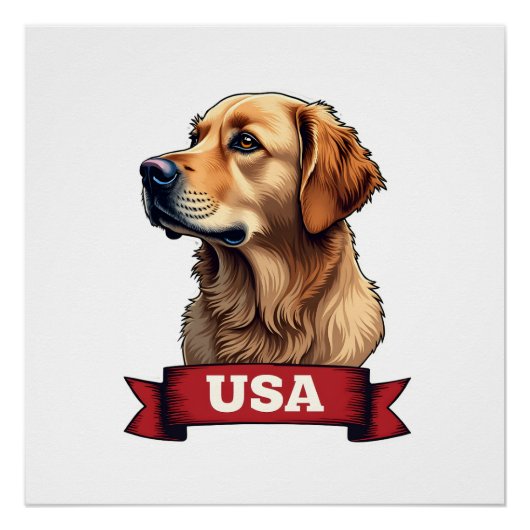 Vintage USA Golden Retriever Engraving Shirt 4 ポスター (正面)