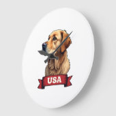 Vintage USA Golden Retriever Engraving Shirt 4 ラージ壁時計 (傾斜)