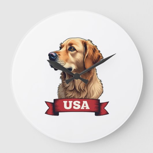 Vintage USA Golden Retriever Engraving Shirt 4 ラージ壁時計 (正面)