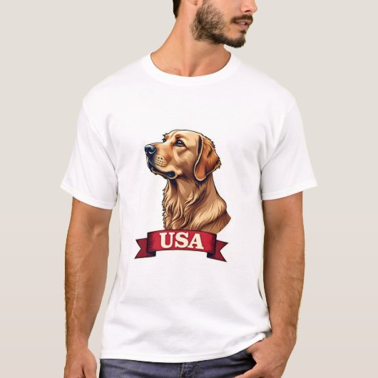 Vintage USA Golden Retriever Engraving Shirt Tシャツ (正面)