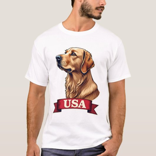 Vintage USA Golden Retriever Engraving Shirt Tシャツ (正面)