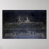 Vintage USS Arizona Blueprints ポスター (正面)