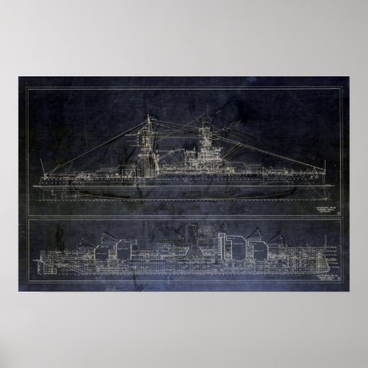 Vintage USS Arizona Blueprints ポスター (正面)