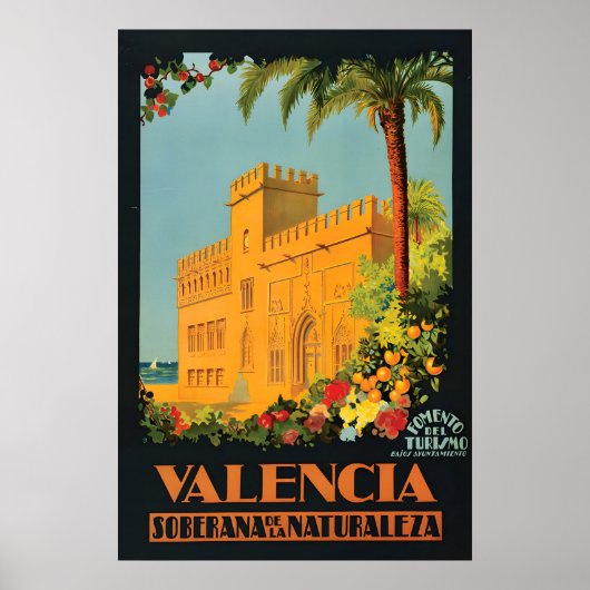 Vintage Valencia Spain Travel Poster Retro Wall ポスター (正面)