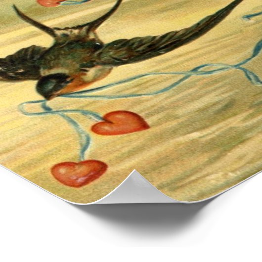 Vintage Valentine Barn Swallows ポスター (角)