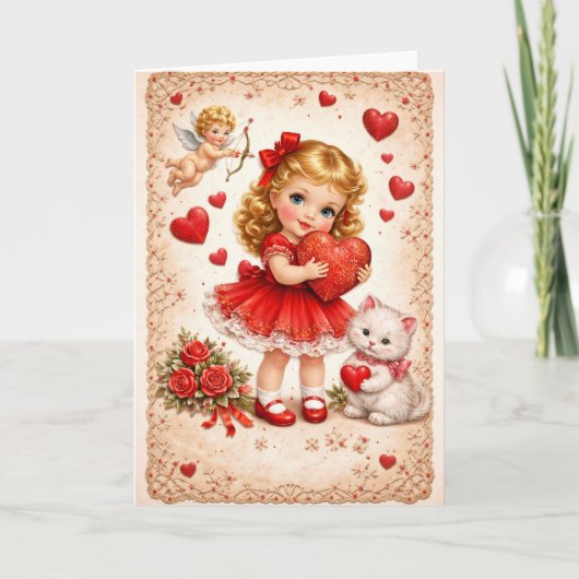 Vintage Valentine Card with Cupid カード (正面)