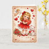 Vintage Valentine Card with Cupid カード (黄色い花)