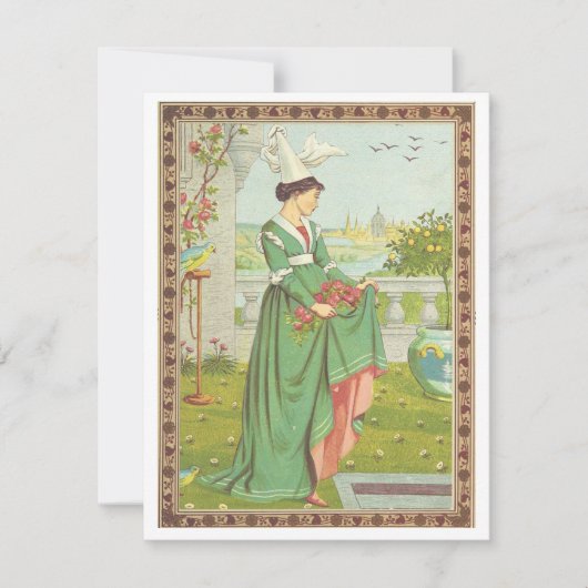 Vintage Valentine Medieval Lady with Flowers シーズンカード (正面)