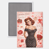 Vintage Valentine Pin-Up Girl マグネット (正面/裏面)