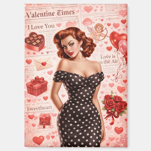 Vintage Valentine Pin-Up Girl マグネット (正面)
