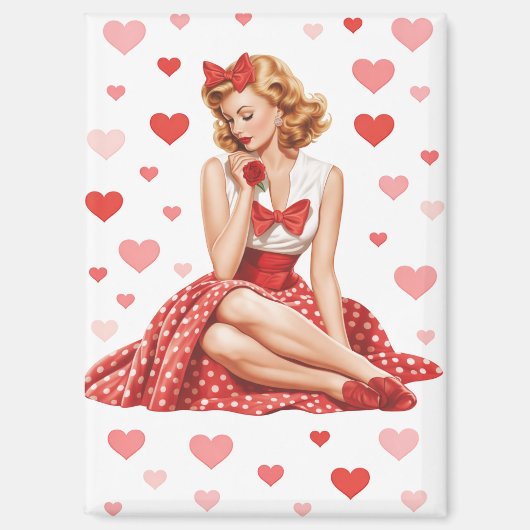 Vintage Valentine Pin-Up Girl Retro Sweetheart マグネット (正面)