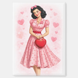 Vintage Valentine Pin-Up Girl with Heart Purse マグネット
