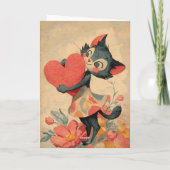 Vintage Valentine`s Day Cat With Heart カード (裏面)