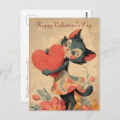 Vintage Valentine`s Day Cat With Heart  ポストカード (正面/裏面)