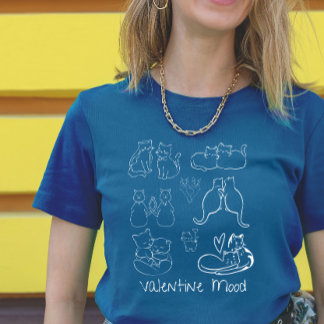 Vintage Valentine Tattoo Cat Couple  Tシャツ