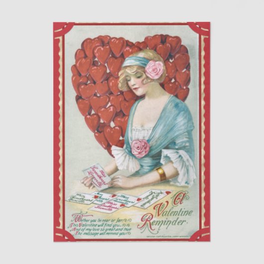 Vintage Valentine Young Woman with Love Letters 薄葉紙 (正面)