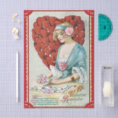 Vintage Valentine Young Woman with Love Letters 薄葉紙 (クラフト)