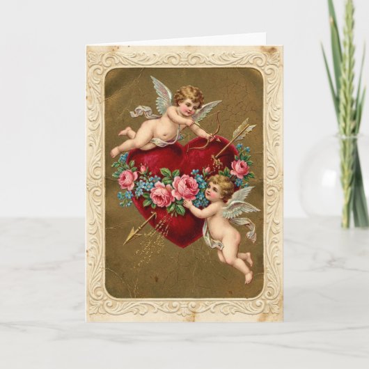Vintage Valentines Cupid Heart Card カード (正面)