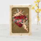 Vintage Valentines Cupid Heart Card カード (黄色い花)
