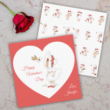 Vintage Valentine's Day Cute Girl & Bird Red Heart