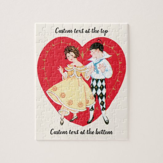 Vintage Valentine's Day, Girl, Harlequin and Heart ジグソーパズル (縦)