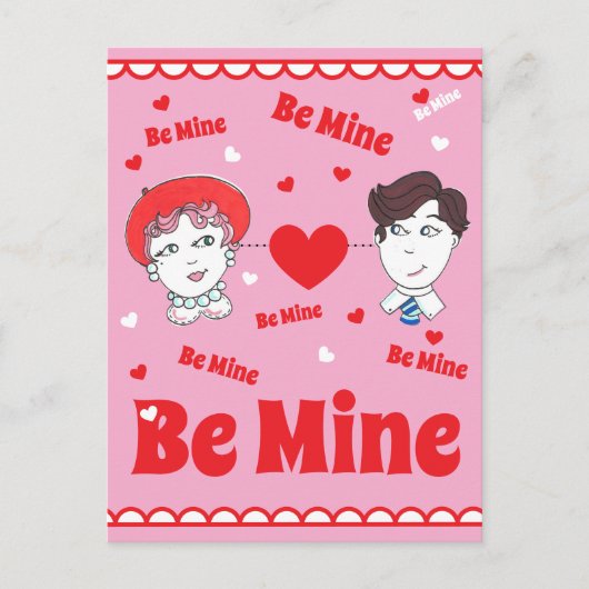 Vintage Valentines Postcard,  Be Mine! ポストカード (正面)