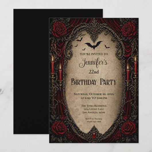Vintage Vampire Gothic Birthday Invitation 招待状 (正面/裏面)