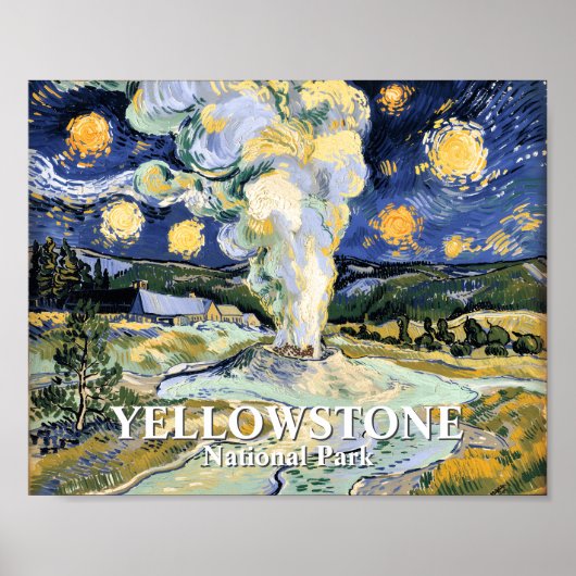 Vintage Van Gogh Yellowstone Old Faithful Painting ポスター (正面)