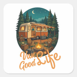 Vintage Van Life Good Life Adventure Camping Badge スクエアシール