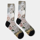 Vintage Variegated Carnation Flowers with Grey Sky ソックス (右)