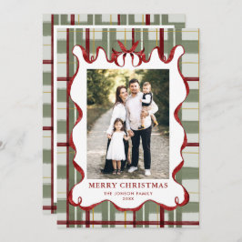 Vintage Velvet Christmas Red Bow Coquette 5 Photo シーズンカード