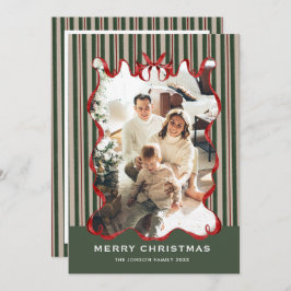 Vintage Velvet Christmas Red Bow Coquette 5 Photo シーズンカード