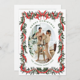 Vintage Velvet Green Stripped Red Bow 2 Photo シーズンカード