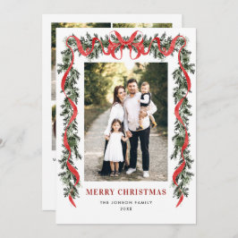 Vintage Velvet Green Stripped Red Bow 5 Photo シーズンカード