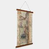 Vintage Venice Canal with Handwritten Script 吊り下げ型タペストリー (傾斜あり)
