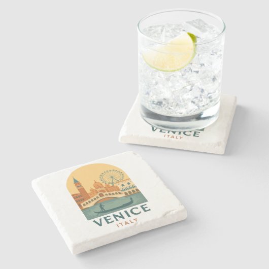 Vintage Venice Italy Stone Coaster – Retro Gondola ストーンコースター (横)