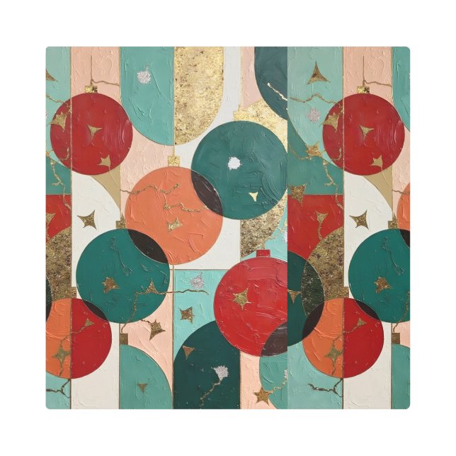 Vintage Vibrance: Retro Christmas Ornament  メタルプリント (正面)