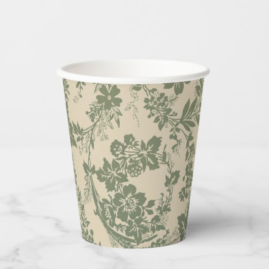 Vintage Vibrant Green Floral Pattern 紙コップ (正面)