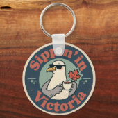 Vintage Victoria BC Coffee & Seagull キーホルダー (正面)