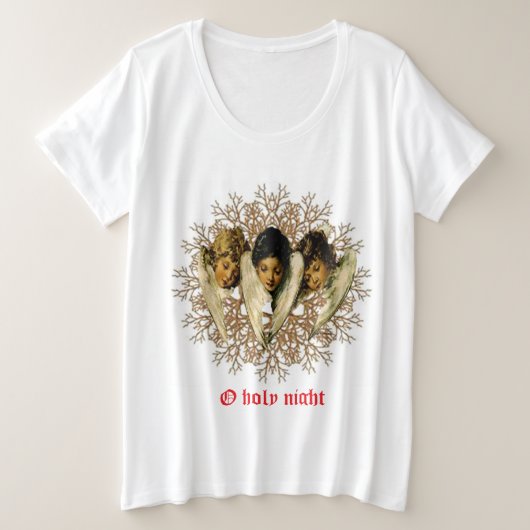 Vintage Victorian Angels “O Holy Night” プラスサイズTシャツ (デザイン正面)