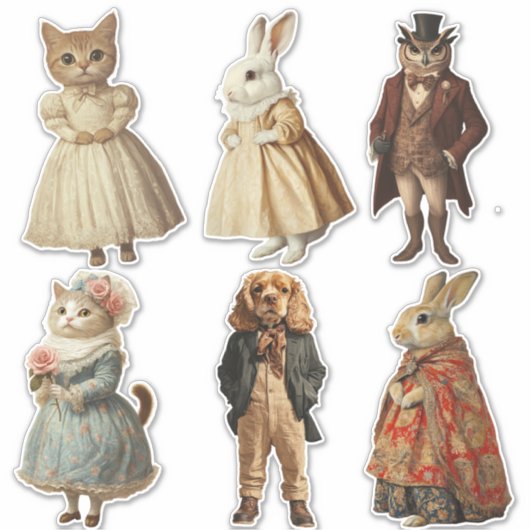 Vintage Victorian Anthropomorphism Animals シール (正面)