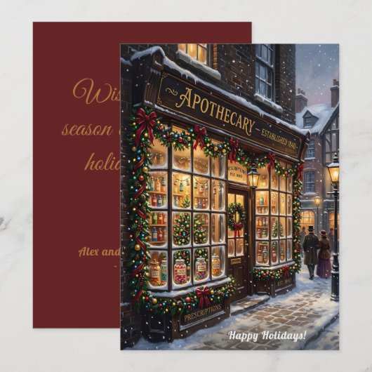 Vintage Victorian Apothecary Pharmacy Christmas シーズンカード (正面/裏面)