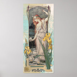 * Vintage Victorian AR23 Woman Flowers Art Nouveau ポスター
