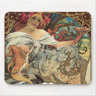 Vintage Victorian Art Nouveau by Alphonse Mucha マウスパッド