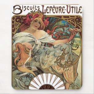 Vintage Victorian Art Nouveau by Alphonse Mucha マウスパッド
