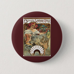 Vintage Victorian Art Nouveau by Alphonse Mucha 缶バッジ