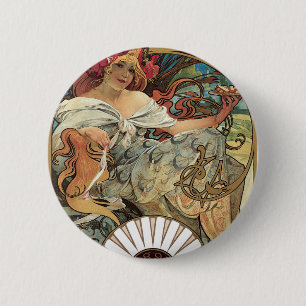 Vintage Victorian Art Nouveau by Alphonse Mucha 缶バッジ