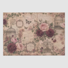 Vintage Victorian Blush Burgundy Roses Birdcages 薄葉紙